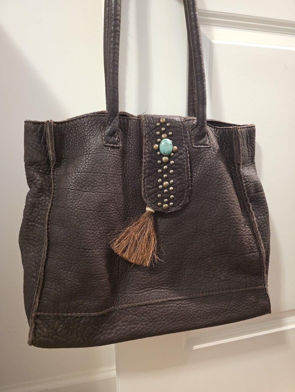 Eternal Perspective Leather Shoulder Bag Tote Dark Brown Boho Western Chic Rodeo